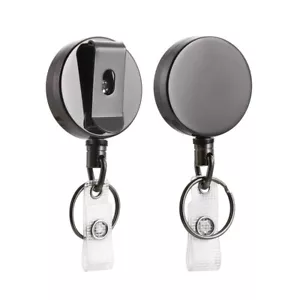 Round Badge Reel Clip Retractable Holder ID Badge Holder with Belt Clip Key Ring - Picture 1 of 11