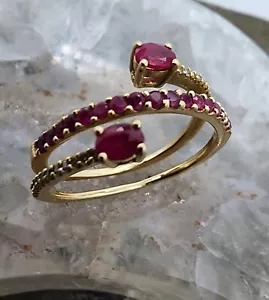 14k .585 Yellow Gold PM Ruby Diamond .06 ctw Bypass Wrap Sz 8 Ring Au 24153 - Picture 1 of 10