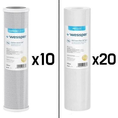 WESSPER 10x filtro a carbone attivo, 20x Cartuccia filtro acqua per sedimenti
