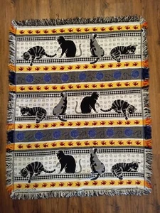 Crown Crafts San Marcos Überwurf Decke Wandteppich 41x52" Fransen Katzen Kätzchen schwarz - Bild 1 von 10