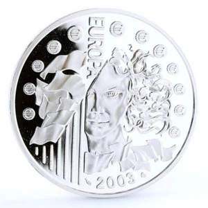 France 1 1/2 euro Introduction of the Euro Woman Flags proof silver coin 2003 - Picture 1 of 6