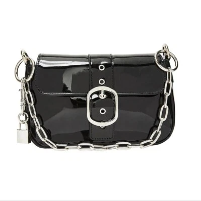 Bolso pequeño vintage charol niña negro mensajero cadena de hombro baguette lindo bolso de mano Foto 1 de 4