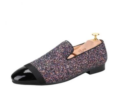 Moda Para hombres Británica Puntera Redonda Brillo Lentejuelas Mocasines Sin Cordones Juvenil Fiesta Zapatos Foto 1 de 4