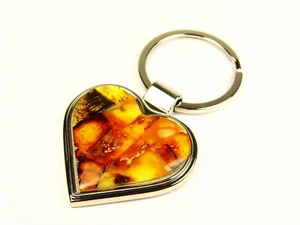 Llavero Metal Llavero Colgante Ámbar Báltico Mosaico Recuerdo Corazón Natural 6399 - Imagen 1 de 9