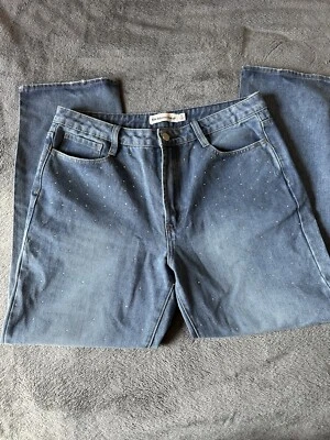 Pantalones de mezclilla para mujer Rebecca Minkoff 10 estrás adornados rectos elásticos Foto 1 de 4