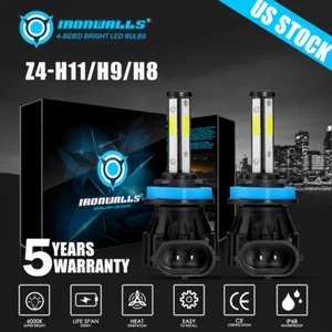 IRONWALLS H11 H9 LED Headlight High/Low Beam Super Bright 6500K White 360000LM - Picture 1 of 12