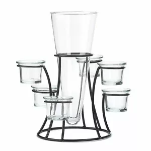 Stunning Black Iron Glass Circular Candle Holder Stand With Vase Home Decor - Picture 1 of 2