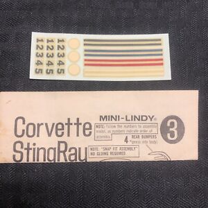 Lindberg Mini Lindy Corvette Stingray instructions et autocollants 1967 original
