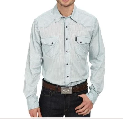 Camisa Para Hombres Cinch Western Calce Moderno Manga Larga A Presión Aqua Vaquero MEDIANA Foto 1 de 4