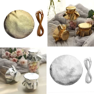 6 Metallic 6" Round Lame Fabric JAR COVERS Satin Tie String Party Decorations - Picture 1 of 18