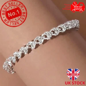 Womens Swarovski Elements Crystal Bracelet Bangle Silver Plated Women 925 New UK - Picture 1 of 11