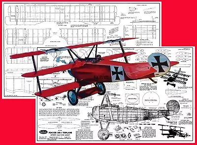 Guillows Model Airplane Plans (FF): Fokker DR-1 Triplane 20" Scale Rubber/.020 - Image 1 of 4