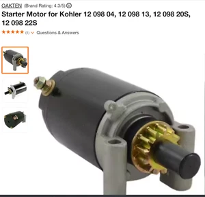 Kohler 15 bis 24 PS Anlasser - Teil #12 098 20S und 12 098 22S/Eiche 28-5770 - Bild 1 von 5