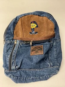 Vintage 00’s Looney Tunes Blues Tweety Bird Denim Backpack - Picture 1 of 7