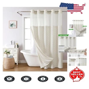 Cream Boho Shower Curtain - Extra Long 71x86 with Snap-On Water Repellent Liner - Picture 1 of 8