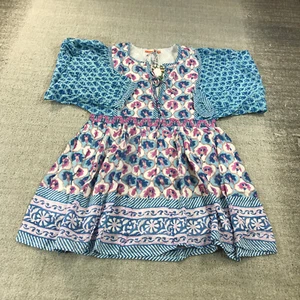 New Oliphant Dress Womens Medium Tie Front Ballon Sleeve Floral Blue Pink 1156V - Picture 1 of 8