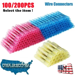 100/200pcs Heat Shrink Seal Butt Terminals Crimp Electrical Wire Connectors Kit - Foto 1 di 17