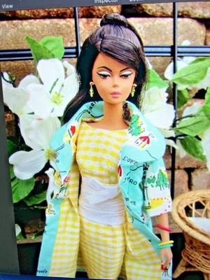 Bellissima Couture Barbie Silkstone Yellow Checked Dress w Print Coat - Image 1 of 4