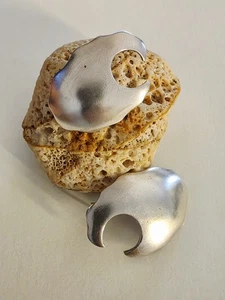 Ilias Lalaounis Sterling Silver 925 Open Loop Hoop Modernist Pierce Earrings. - Picture 1 of 8