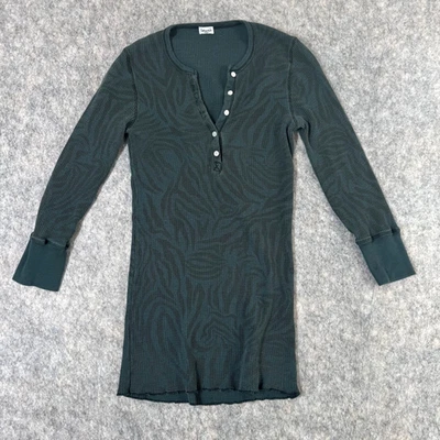 Splendid Thermal Henley Top 3/4 袖小号绿色图案复古 Y2K — 第 1/4 张图片