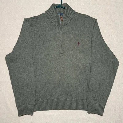 Polo Ralph Lauren четверть молнии пуловер свитер мужской XXL зеленый 100% хлопок пони - Изображение 1 из 4
