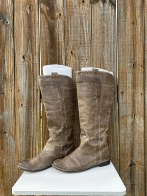 Botas de moto FRYE Paige altas de cuero topo para montar 77534 para mujer talla 10 B Foto 1 de 4