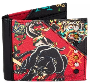 Ed Hardy Men's Panther Bifold Red Wallet With Rivet Studs - Picture 1 of 3