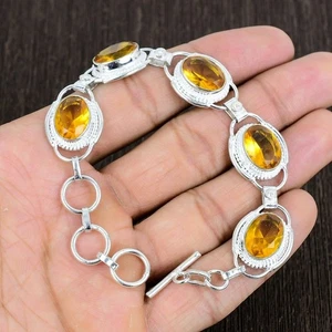 Yellow Citrine Gemstone Handmade 925 Sterling Silver Jewelry Bracelet Size-7-8" - Picture 1 of 3