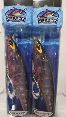 Lot of 2- Williamson 7" Saltwater Surface Pro 180 Blk/Purp 3.5oz Topwater Lure - Image 1 of 4
