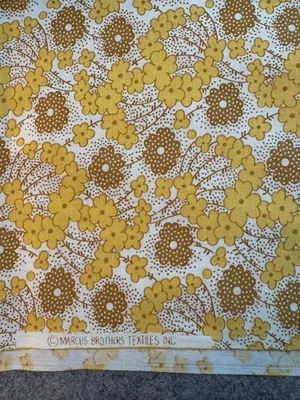 Early Marcus bros cotton fabric 30's repro yellow brown by the yard - Image 1 of 3