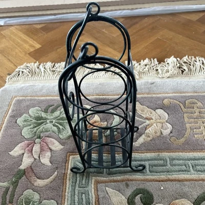 Wrought Iron Decorative Wine Holder With Handle Will Hold Three Bottles - Image 1 of 4