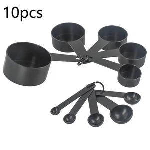 10Pcs Kitchen Measuring Spoons-Cup Set Baking Cooking Coffee Spoon Black Plastic - Picture 1 of 19