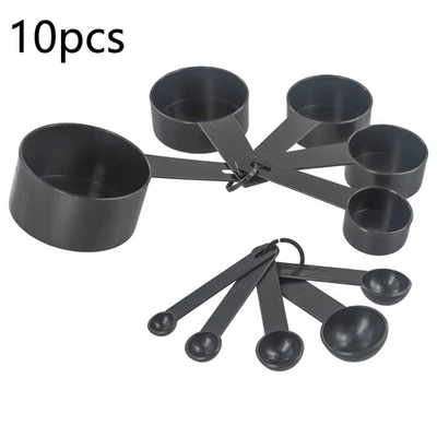 10Pcs Kitchen Measuring Spoons-Cup Set Baking Cooking Coffee Spoon Black Plastic - Image 1 of 4