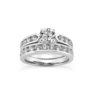 1.09ct F-SI1 Round Natural Diamonds 18k  Classic Ring with Wedding Band - Picture 1 of 1