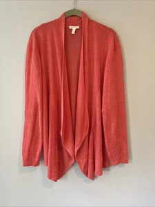 Eileen Fisher hell korallenrosa Bio Leinen offene Strickjacke Pullover Gr. Large - Bild 1 von 5