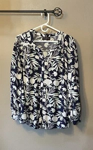 Womens Lane Bryant Blue Green White L/S Button Down Tunic Top Size 22/24 - Picture 1 of 11
