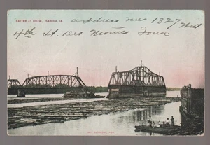 Barcaza de barco de vapor Sabula IOWA 1910 BALSA DE REGISTRO puente sobre el río Mississippi IA B3 - Imagen 1 de 2