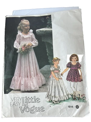 Little Vogue 1814 Sewing Pattern Flower Girl Princess Size 6X Vintage - Image 1 of 4