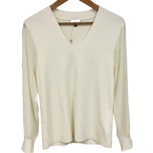 Talbots Gr. Medium zierlicher Pullover Bluse V-Ausschnitt transparente Ärmel cremefarben cremeweiß neu mit Etikett - Bild 1 von 10