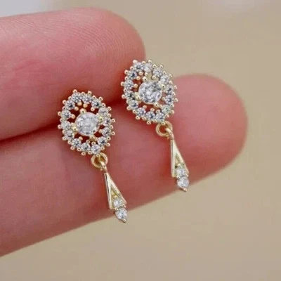 2 Karat runde simulierte Diamant Damen Ohrhänger 14 Karat Gelbgold plattiert - Bild 1 von 4