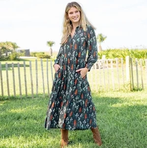 Natural Life Florence Midikleid Kragen Langarm Blumen anthrazit Blumenstrauß M - Bild 1 von 11
