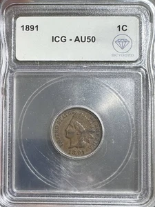 1891 Small Cents Indian Head ICG AU-50 IDC Verified - Picture 1 of 2