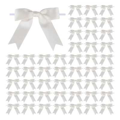 Ivory Twist Tie Satin Ribbon Bows 50 PCS 3" Pretied Premade Craft Bows - Image 1 of 4