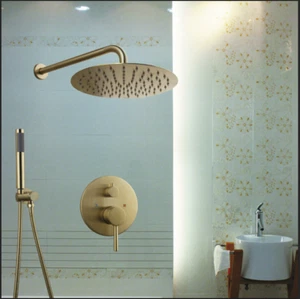 Mezclador de lluvia de baño de oro cepillado Combo Set Sistema de grifo de ducha de montaje en pared - Imagen 1 de 11