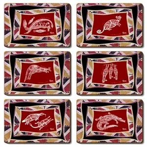 6 Coaster Drink Cup Coffee Tea Aboriginal Dot Art Australia Land Sea Animal Set - Picture 1 of 7