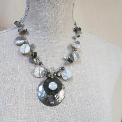 Silpada Boardwalk Shell madreperla perlas plata esterlina cordón de seda N2098 Foto 1 de 2