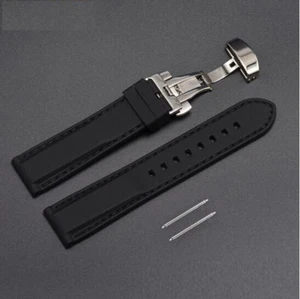 Correa de reloj de repuesto de goma de silicona con bloqueo de hebilla de acero costura negra - Imagen 1 de 4