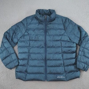 Eddie Bauer EB650 Puffer Jacket Women 2XL Blue Down Lightweight Full Zip Chevron - Picture 1 of 19