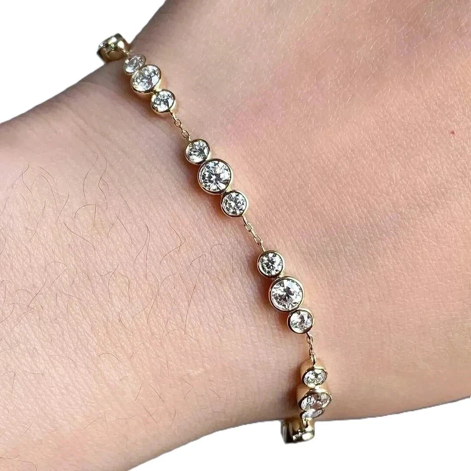 Lab Created Diamond 5Ct Round Cut Yellow Chain Bracelet 14K Yellow Gold Plated - Image 1 of 4