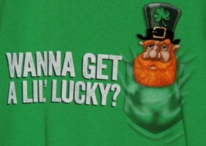 St Patricks Day Wanna Get A Little Lucky Leprechaun Green Mens T-shirt 3XL - Picture 1 of 3